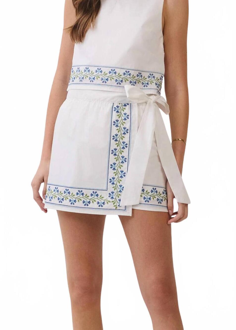 NEW TCEC embroidered wrap mini skirt in white